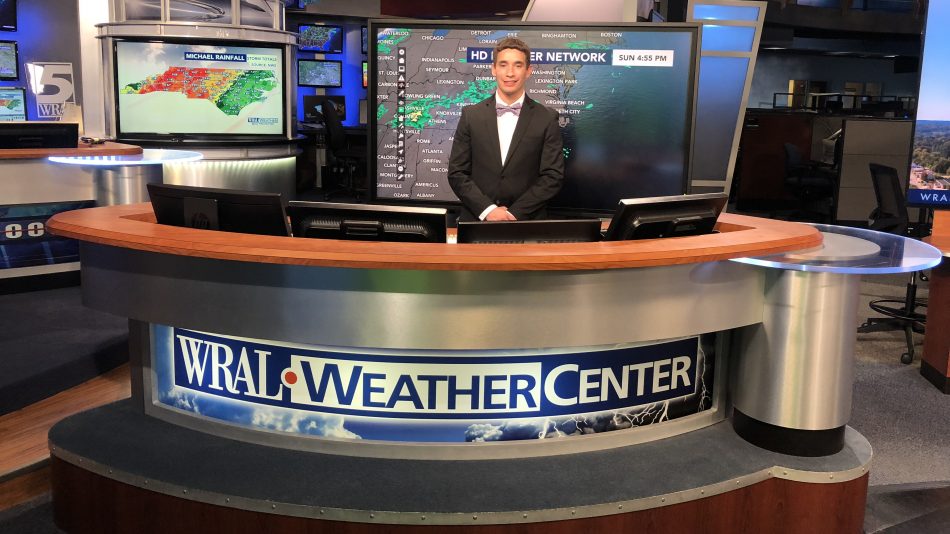 Clay Chaney behind the WRAL Weather Center desk