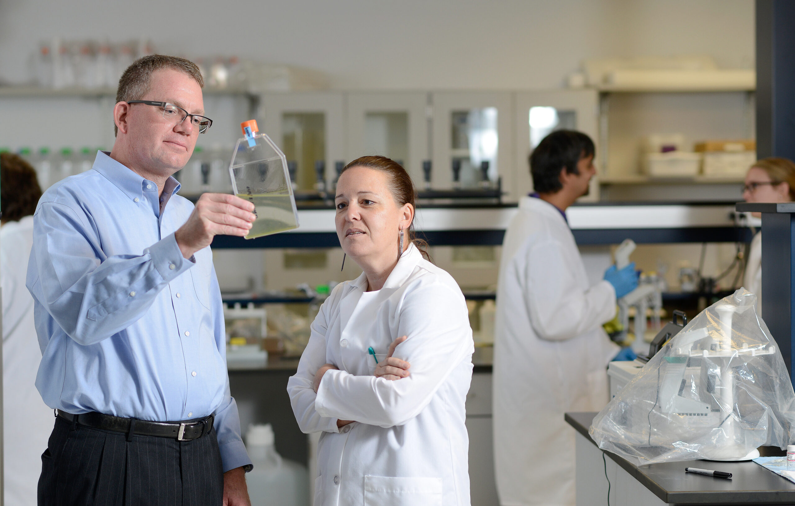 Astrid Schnetzer and David Muddiman are studying the ecology of protists and zooplankton which comprise numerous taxa and play diverse ecological roles within aquatic ecosystems. Photo by Marc Hall