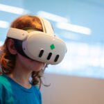 A child wears a VR headset